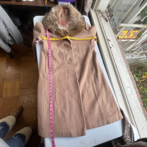 Vintage 70s M Coat Union Made Wool Fur Trimmed Collar Winter Coat Retro Pink Tan - Picture 12 of 15